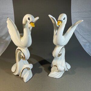 2 Porcelain Swan Candle Holders "EBS 89 on the bottom". White /Gold (NOTE (485)
